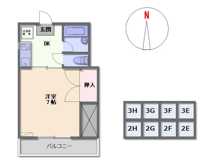 パルシャインΑ(1K/3階)の間取り写真