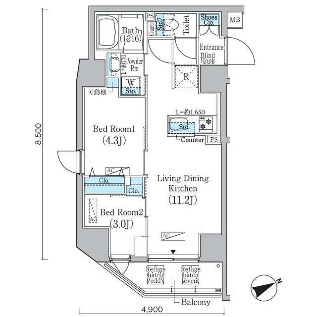 プライムブリス蔵前 部屋番号503(2LDK/5階)の間取り写真