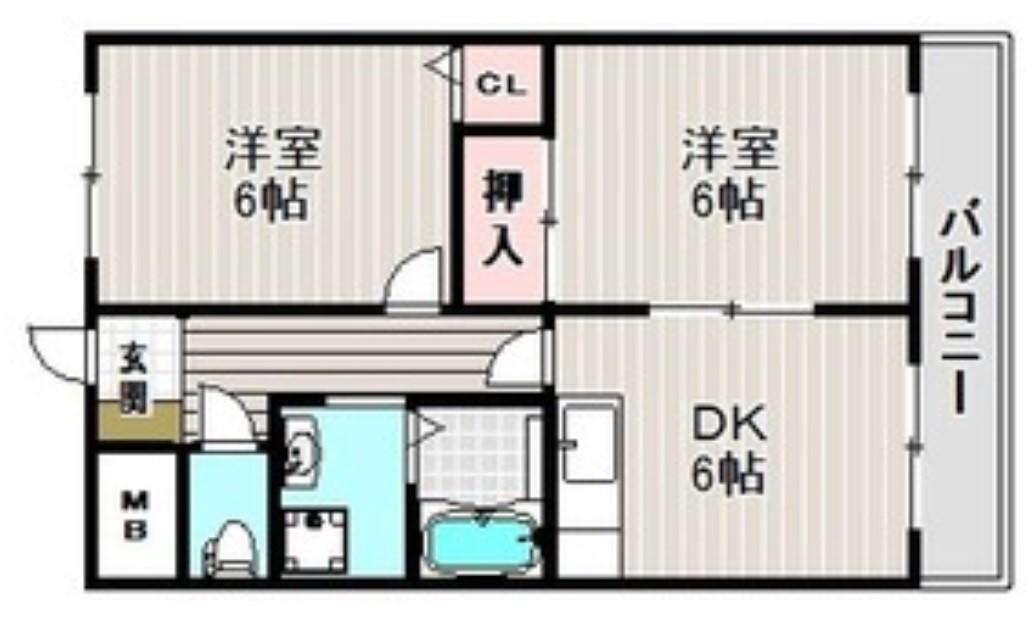 プリオール大安寺(2DK/5階)の間取り写真