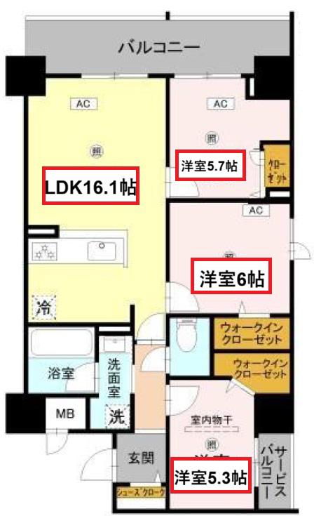 グラントリアノン緑地公園(3LDK/3階)の間取り写真