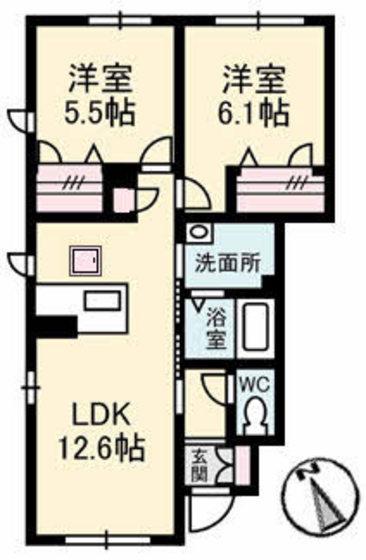 GREEN LEAF せせらぎ(2LDK/1階)の間取り写真