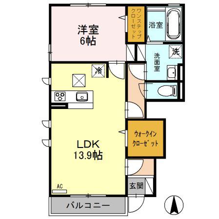オルキス D(1LDK/1階)の間取り写真