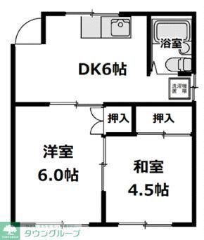カーサK(2DK/1階)の間取り写真