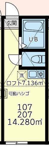 ユナイト南太田ラ・ヴィレンヌ(ワンルーム/2階)の間取り写真
