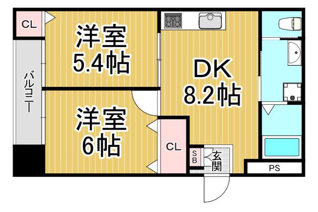 アイビースクエア南塚口(2DK/1階)の間取り写真