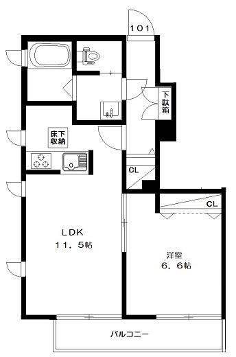 CLEMENTIA宮前(1LDK/1階)の間取り写真
