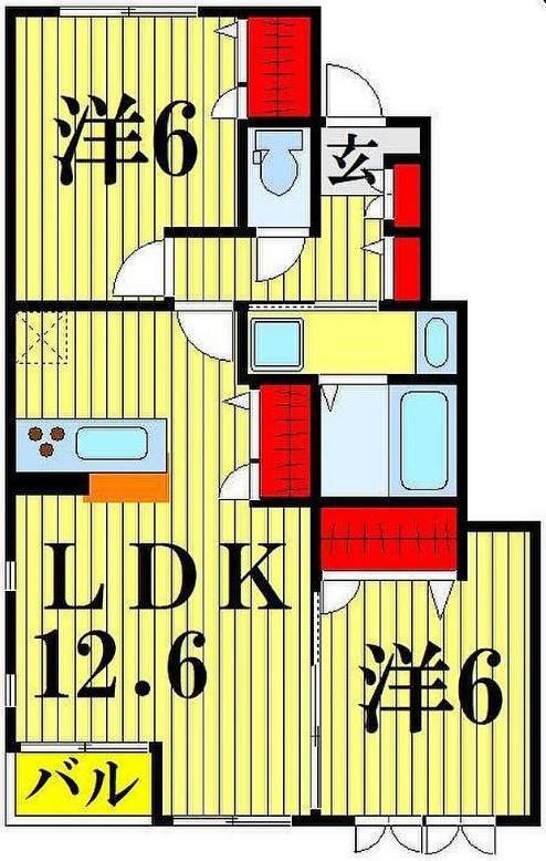ル・マルス1(2LDK/1階)の間取り写真