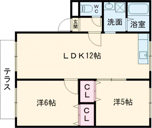 インビレッジ水巻(2LDK/1階)の間取り写真