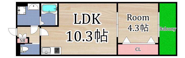 AFFITTO放出東(1LDK/1階)の間取り写真