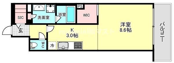 シエリア靱本町(1K/2階)の間取り写真
