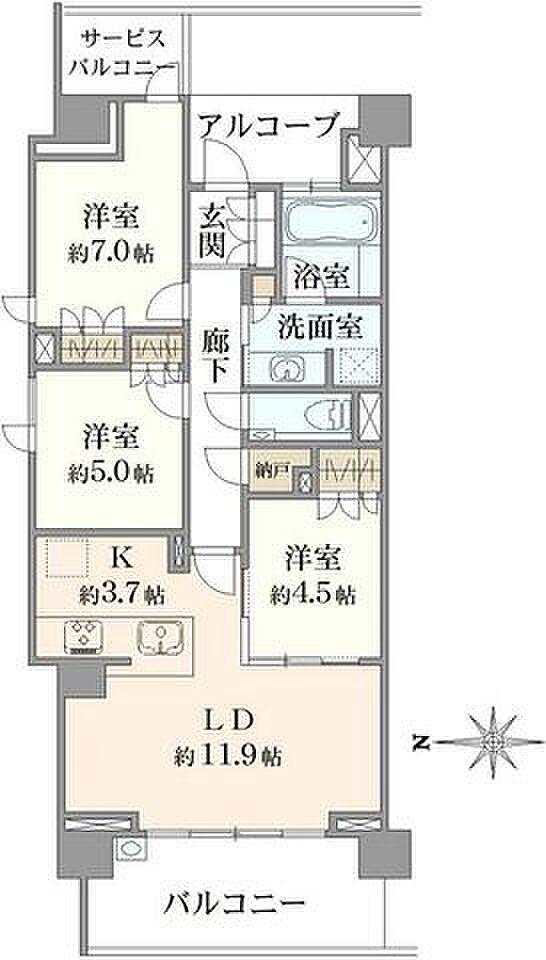 プラウド駒場(3LDK/7階)の間取り写真