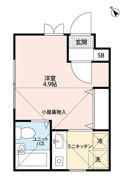 播磨坂ハウス(ワンルーム/1階)の間取り写真
