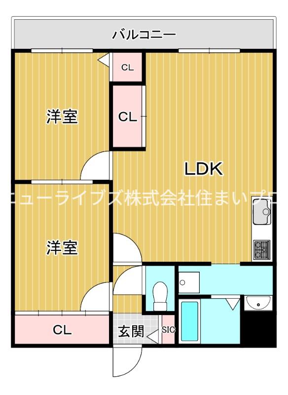 エステートピア小林(2LDK/3階)の間取り写真