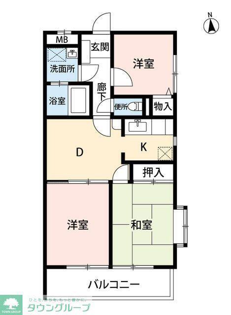 ハイネス東村山(3DK/3階)の間取り写真