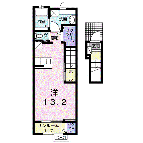 ブランド ラボ(ワンルーム/2階)の間取り写真