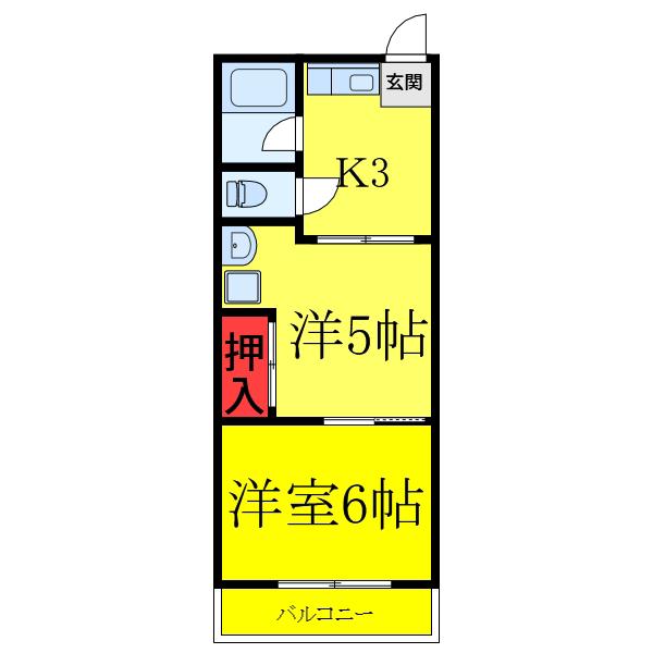 第一晴美荘(2K/2階)の間取り写真
