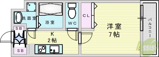 グリーンヒルⅢ(1K/2階)の間取り写真