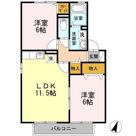 アローネB棟(2LDK/2階)の間取り写真