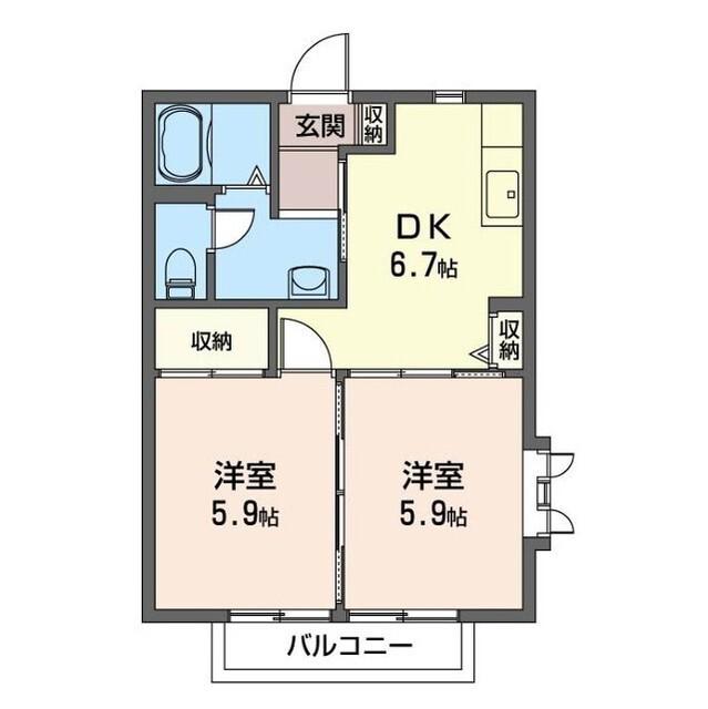 レジデンス梶山(2DK/2階)の間取り写真