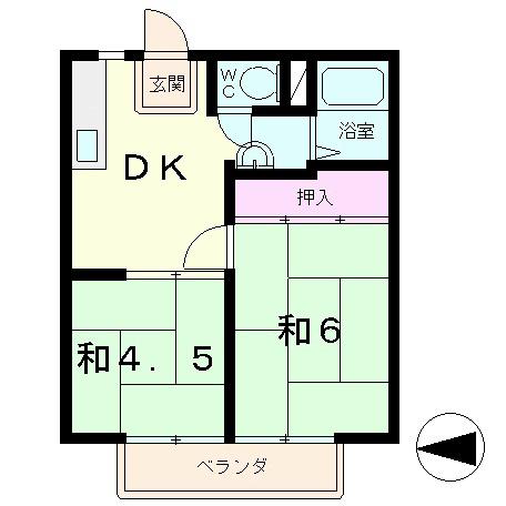 コーポタナカ(2DK/2階)の間取り写真