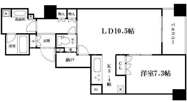 ブランズタワー大阪備後町(1SLDK/30階)の間取り写真