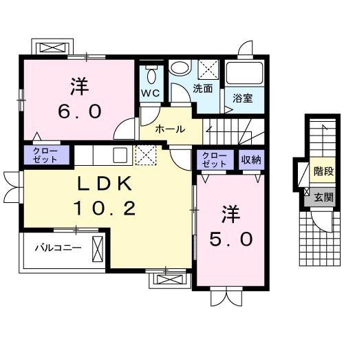 グランドゥソレイユ(2LDK/2階)の間取り写真