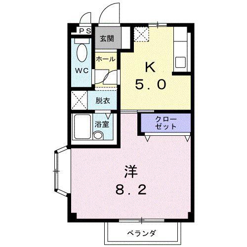 メゾンドゥソレイユ(1K/2階)の間取り写真