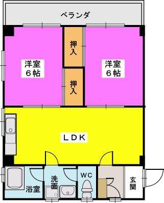 コーポミハラ(2LDK/2階)の間取り写真