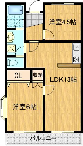 東急東横線 綱島駅 徒歩14分 4階建 築40年(2LDK/4階)の間取り写真
