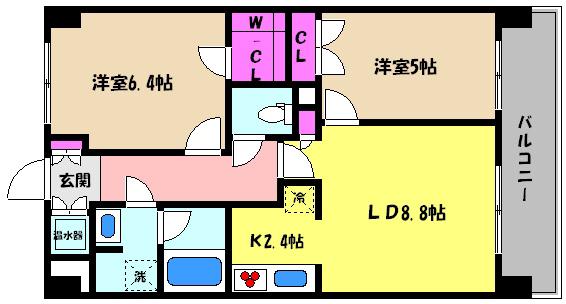 サニープレイス西芦屋(2LDK/4階)の間取り写真