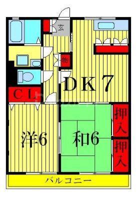 メゾンジュネス(2DK/2階)の間取り写真