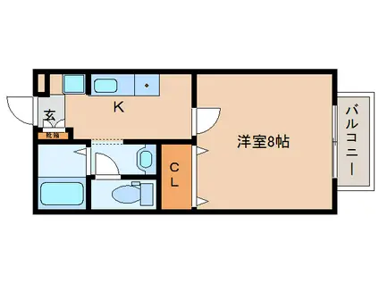 シェーヴルドール(1K/2階)の間取り写真