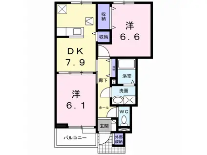 オーチャード.ビュウB DK(2DK/1階)の間取り写真