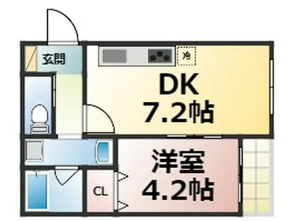 KTIレジデンス桃谷B(1DK/3階)の間取り写真
