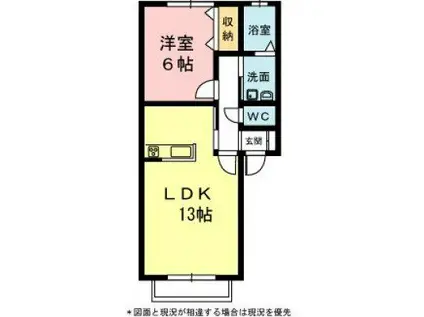 エクシード磐田(1LDK/1階)の間取り写真