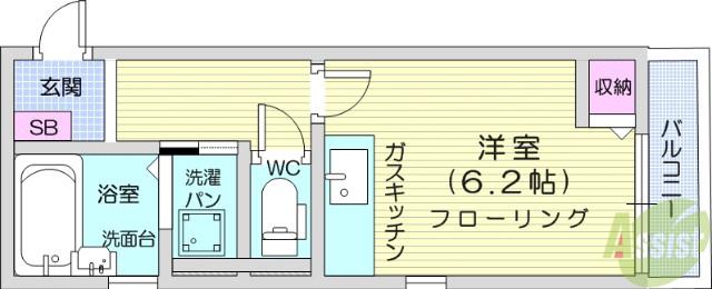 ソレイユE・Ⅱ(ワンルーム/2階)の間取り写真
