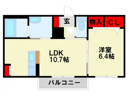 M.J.SKY B棟(1LDK/1階)の間取り写真