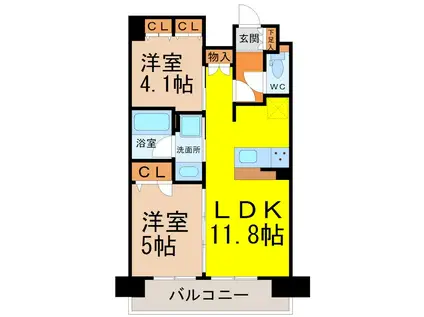 プレサンスジェネ千種内山(2LDK/13階)の間取り写真