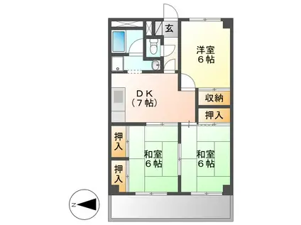 新倉敷駅前再開発(3DK/6階)の間取り写真