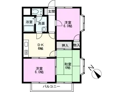 マンションハピネスI(3DK/2階)の間取り写真