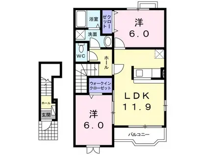 ジュネス馬場A(2LDK/2階)の間取り写真