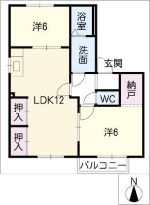 アムールサカエ B棟(2LDK/2階)の間取り写真