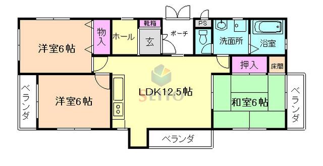 アルプス東豊中マンション(3LDK/1階)の間取り写真