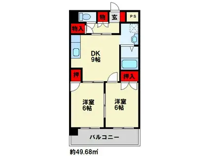 マンションつつみ(2DK/3階)の間取り写真