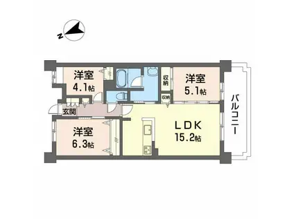JMU久居社宅F棟(3LDK/3階)の間取り写真