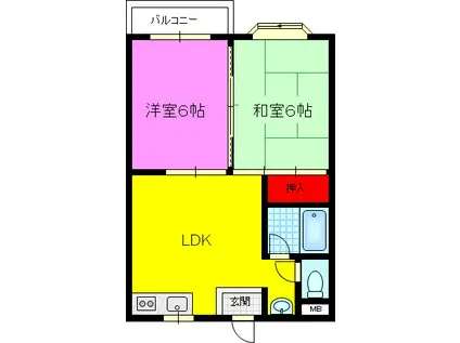 ハイムM&K今津(2DK/2階)の間取り写真