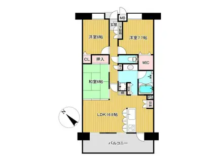 スカイアークス水前寺公園(3LDK/14階)の間取り写真