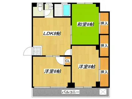 宇田川コーポ(3DK/2階)の間取り写真