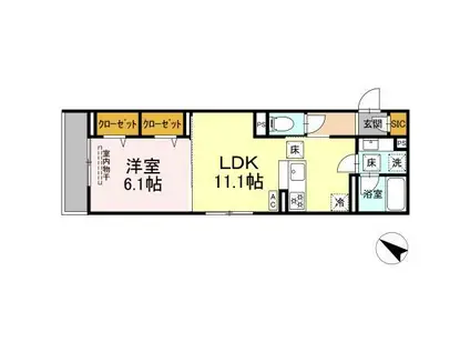 ドムスクレスト中町(1LDK/1階)の間取り写真
