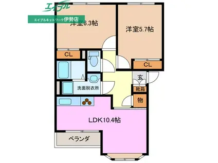 メイプルハウス(2LDK/2階)の間取り写真